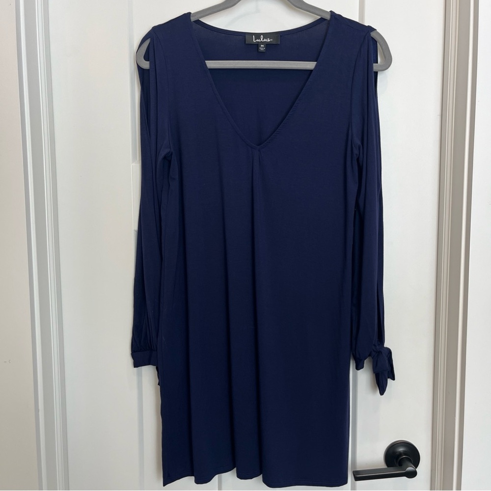 Lulus Glory of Love Navy Blue Cold Shoulder Shift Dress Jersey Knit Size‎ Medium